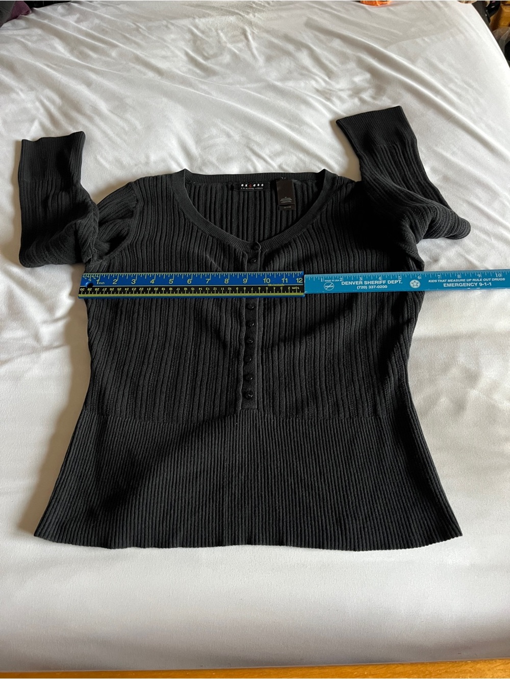Axcess Black Ribbed Button-Front Long Sleeve Top - Picture 4 of 16